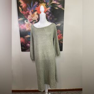 Bryn Walker Light Green 100% Linen Knit Boat Neck Long Sleeves Midi Dress M